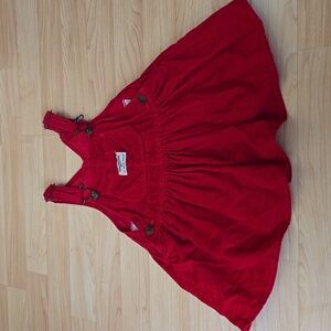 OshKosh B'gosh Baby Girls Red Corduroy Overall 100% Cotton Dress Size 2T